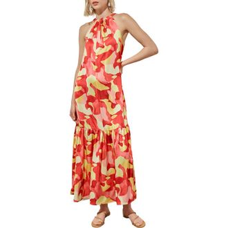 Ming Wang Floral Sleeveless Ruffle Hem Maxi Dress in Flamingo Pink/Red at Nordstrom Rack, Size X-Small