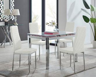 Furniturebox Enna White Glass Extending 4-6 Seater Dining Table & 4 Milan Faux Leather Chairs