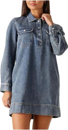Tommy Jeans Kleedjes, Dames, Blauw, L, Denim, TJW Pullover Denim Dress