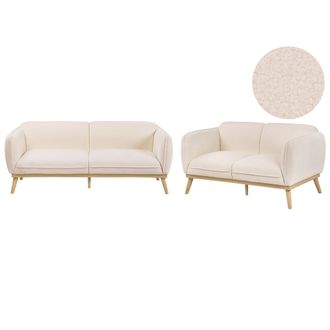 Beliani Conjunto De Sala De Estar De Estilo Escandinavo Sof&aacute;s De 2 Y 3 Plazas Con Patas C&oacute;nicas De Madera Tapizado De Boucl&eacute; Beige Claro Ljung