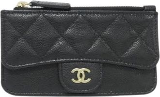 Chanel Pre-owned Wallets, female, Black, Size: ONE SIZE Pre-owned Timeless Classic Line Leather Card Case