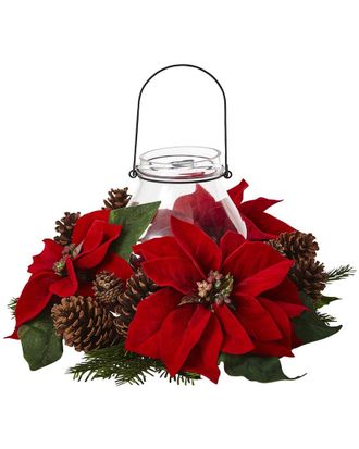 Nearly Natural Poinsettia Pine & Pinecone Candelabrum