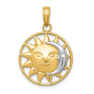 Diamond2Deal 14k Yellow Gold and Rhodium Sun and Moon Charm Pendant