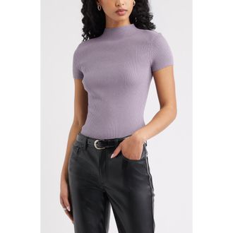 Open Edit Rib Knit Mock Neck Sweater in Purple Ridge at Nordstrom, Size Xx-Small