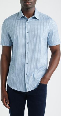 Bugatchi Miles OoohCotton Print Short Sleeve Button-Up Shirt in Hazy Blue at Nordstrom, Size Xxx-Large