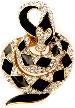 Susan Caplan Vintage 1980s snake crystal-embellished brooch - women - Gold Plated Brass/Swarovski Crystal - One Size - Black
