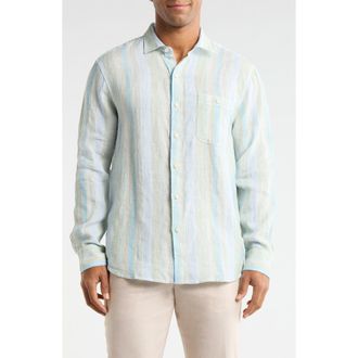 Tommy Bahama Delgada Stripe Linen Button-Up Shirt in Hemp at Nordstrom, Size Xxx-Large