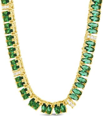 Sterling Forever Cz Ace Oval Tennis Necklace