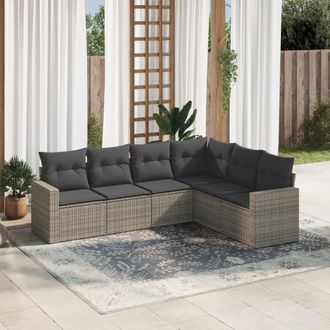 vidaXL Set De Muebles De Jard&iacute;n 6 Pzas Y Cojines Rat&aacute;n Sint&eacute;tico Gris Vidaxl