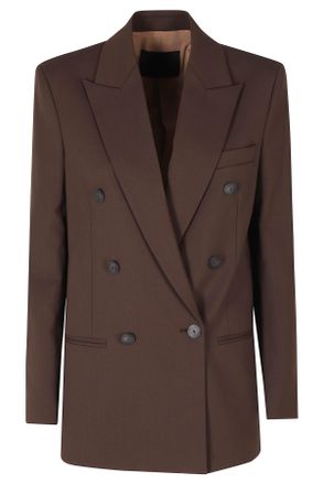 Dondup Chocolate Double-Breasted Peak Lapel Wool Blazer