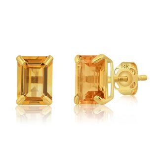 MAX + STONE 14k Yellow Gold Solitaire Emerald-Cut Gemstone Stud Earrings (7x5mm)