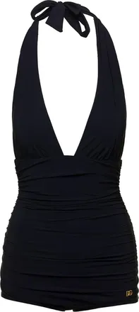 Dolce & Gabbana Black halterneck ruched swimsuit