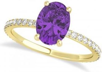 Allurez Oval Amethyst & Diamond Hidden Halo Engagement Ring 14k Yellow Gold (0.76ct)