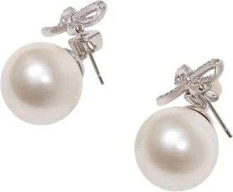 Self Portrait Crystal Bow Pearl Back Earrings - female - Self Portrait - Earrings - Gray - ONE SIZE - Accessories