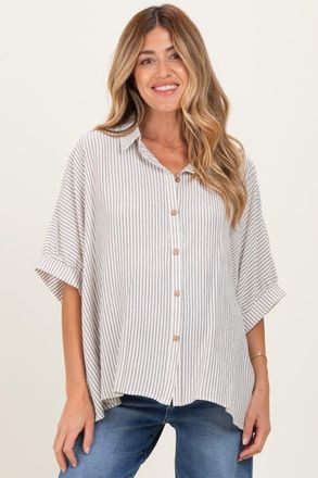 Pinkblush Striped Boxy Button Down Top in Taupe at Nordstrom, Size Large/x-Large