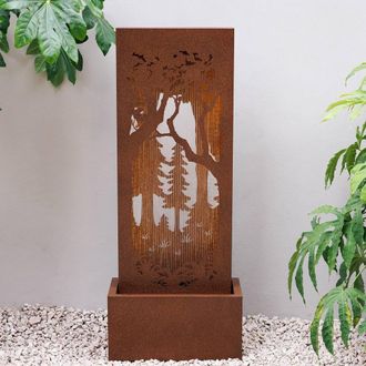 PRIMROSE Forest Scene Zinc Water Wall Feature with Lights Self Contained 123cm in Brown