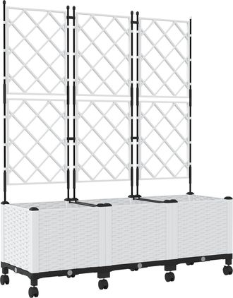 vidaXL Jardinera Con Enrejado Y Ruedas 3 Uds. Blanco 120 X 40 X 149 Cm Vidaxl