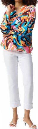 Joseph Ribkoff Satin Abstract Print Boxy Topi In Vanilla/ Multicolor
