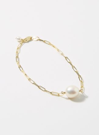 Poppy Finch Womens Large pearl paperclip bracelet