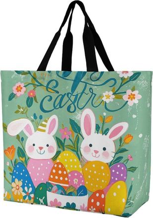 Generic Spring Happy Easter Holiday Shopper Bag Reusable Shopping Bag Durable Shopping Bags For Work College Casual