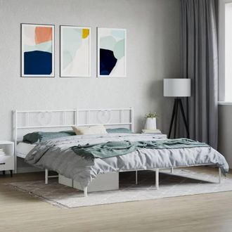 Berkfield Home Metal Bed Frame with Headboard White 180x200 cm Super King