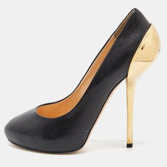 Giuseppe Zanotti Black Leather Round Toe Pumps