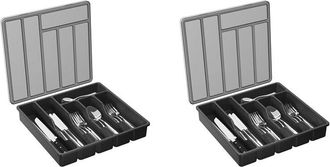 OEM 2 Organizadores De Cubiertos Con Tapa, Bandeja Para Cubiertos Para Caj&oacute;n Y Encimera De Cocina, Cubiertos Y Cuberter&iacute;a De Pl&aacute;stico Negro