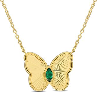 Mimi & Max 1/5ct TGW Created Emerald Butterfly Necklace in Yellow Silver-17in