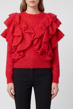 Elisabetta Franchi Ruffle-Detail Mohair Blend Crew Neck Jumper