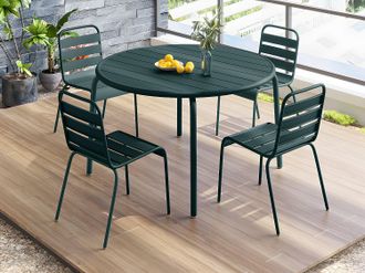 Vente-Unique Sala da pranzo da giardino un tavolo D.110 cm e 4 sedie impilabili in Metallo Verde abete - MIRMANDE di MYLIA
