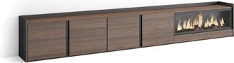 Skraut Home Skraut Home - Mueble Tv, Televisi&oacute;n, Muebles De Sal&oacute;n, Almacenaje, 315x35x50cm, Para Tv Hasta 80, Chimenea El&eacute;ctrica Xxl, Estilo Moderno, Roble Oscuro
