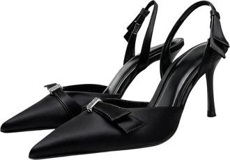 Generic Women Satin High Heel Sandals Summer Pointed Toe Back Strap Wedding Dress Shoes Black