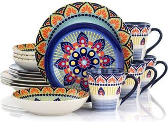 Elama Zen Mozaik 16 Piece Luxurious Stoneware Dinnerware with Complete Setting for 4, 16pc in Blue at Nordstrom
