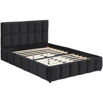 TecTake Cama tapizada, somier lamas, base madera y acero, 133x220x93 cm, negro