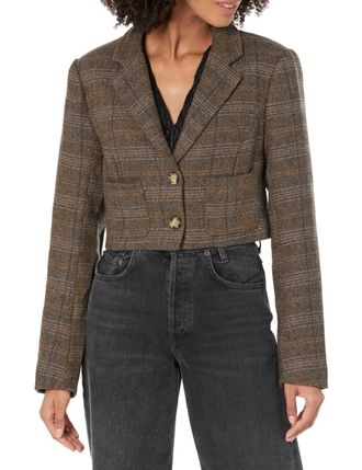 ASTR the Label Womens Siarah Jacket Blazer, Brown Blue Multi, XS