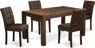 East West Furniture 5 Piece Dinner Table Set consists A Kitchen Table