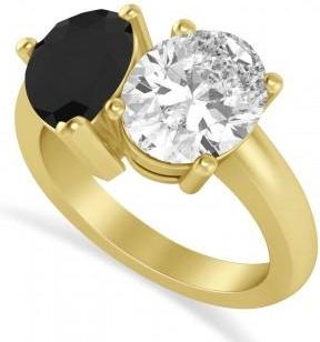 Allurez Pear/Oval Black & White Diamond Toi et Moi Ring 14k Yellow Gold (6.00ct)