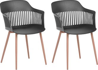 Beliani Conjunto De 2 Sillas De Comedor De Material Sint&eacute;tico Negro Con Patas De Metal Respaldo Abierto Estilo Moderno Bereca