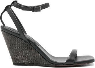 Brunello Cucinelli 90mm leather wedge sandals - women - Rubber/Calf Leather/Calf Leather/Calf Leather - 40 - Black