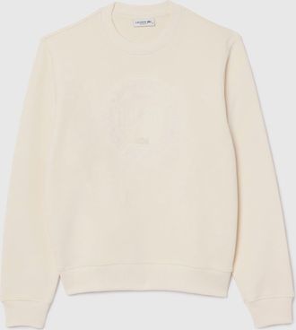 Lacoste Dames Lacoste sweatshirt met ronde hals en borduurwerk in cr&egrave;mekleur