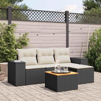 vidaXL Set De Muebles De Jard&iacute;n 5 Pzas Y Cojines Rat&aacute;n Sint&eacute;tico Negro Vidaxl