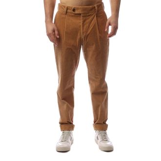 HUGO BOSS Mens Perin Solid Patterned Roll Up Cuff Trousers in Beige - Size 38W/32L