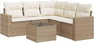 vidaXL Vidaxl - Juego De Sof&aacute;s Jard&iacute;n Con Cojines 6 Pzas Rat&aacute;n Sint&eacute;tico Beige