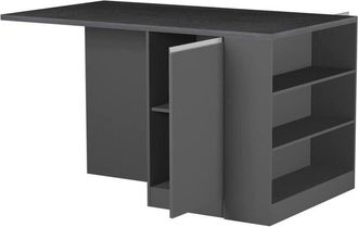 Dmora Isola da cucina Osvaldo, Tavolo ausiliario portaoggetti, Mobile da cucina a 2 ante, 100% Made in Italy, 160x90h90 cm, Antracite e Rovere, con imballo