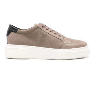 Giorgio Armani Elegante Zwarte Sneakers van Katoen Vlas - Heren - Sneakers - Beige - 46 EU - Katoen - Schoenen