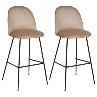 Beliani Beliani - Conjunto De 2 Sillas De Bar Tapizadas En Terciopelo Gris Pardo Marco De Acero Negro Altura Del Mostrador Muebles De Comedor De Dise&ntilde;o Arcola