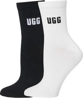 UGG Quinlin Logo Quarter 2 Pack Womens Quarter Length Socks Shoes White/Black, Cotton/Polyester