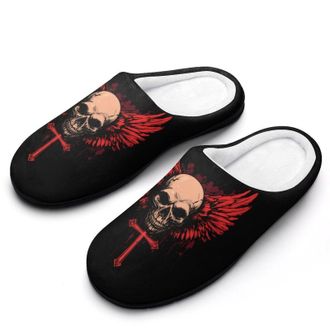 Generic Angeles-Skull Crosses Womens Slippers Warm House Slippers Indoor House Shoes with Anti-Skid Rubber Sole