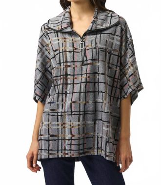 Joseph Ribkoff Sweater Knit Plaid Print Boxy Top In Grey/multi
