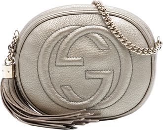 Gucci Womens Pre-owned Mini Metallic Pebbled Calfskin Soho Chain Crossbody - Silver Leather - One Size